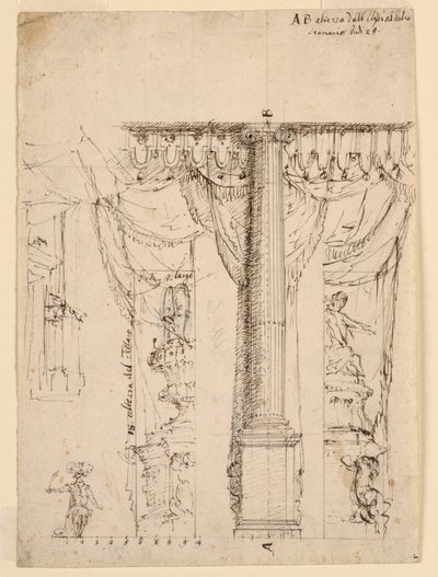 Skizze für drei Seitenflügel mit Teil des Proszeniumsrahmens von Unknown artist