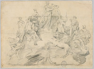 Skizze von Apollo, den neun Musen und Pegasus auf dem Gipfel des Helikon von Unknown artist