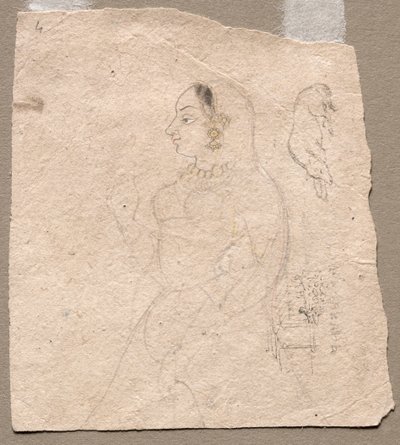Skizze einer Frau mit einem Elefanten und anderen Tieren auf der Rückseite von Unknown artist