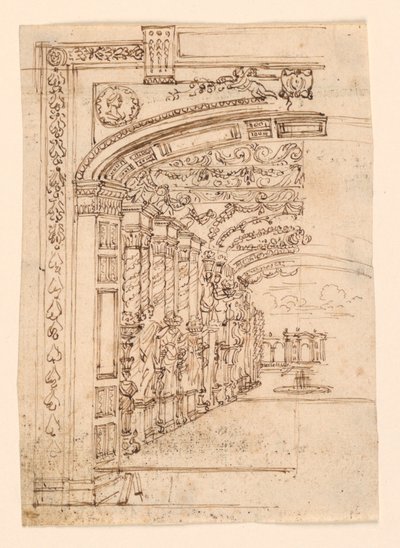 Bühnenbild: Arkade, die zu einem Garten führt von Unknown artist