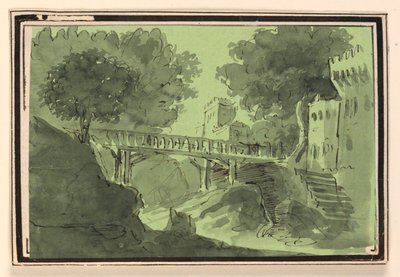 Bühnenbild, Brücke über Wasser von Unknown artist