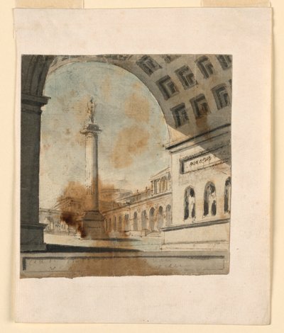 Bühnenbild, Säule mit Denkmal oben von Unknown artist