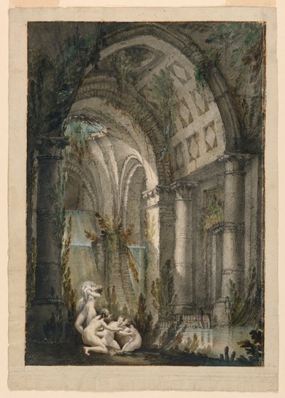 Bühnenbild, Nymphen baden in einer Grotte von Unknown artist