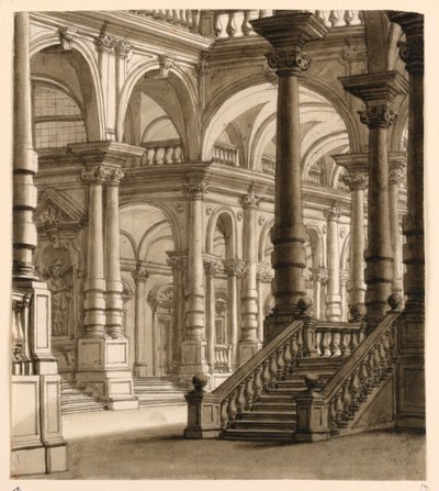 Bühnenbild, Portikus mit Treppe von Unknown artist