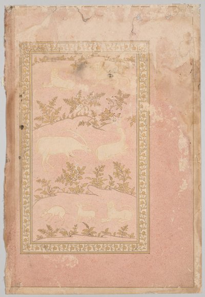 Schablonierte Szenen von Löwe und Gazelle (verso) von Unknown artist