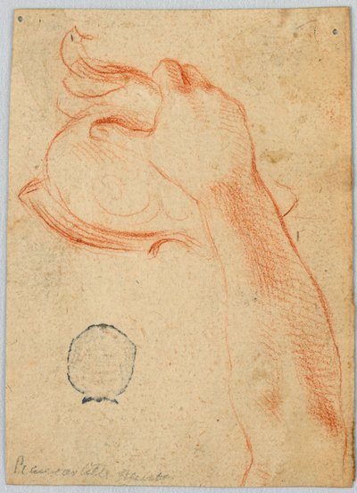 Studie des rechten Unterarms einer Frau, die einen antiken Helm hält von Unknown artist