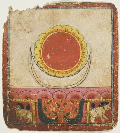 Sonne, Mond und Lotus auf Löwenthron, aus einem Satz von Initiationskarten (Tsakali) von Unknown artist