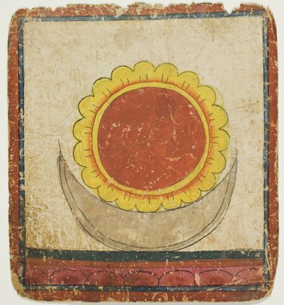Sonne, Mond und Lotus auf Lotus-Thron, aus einem Satz von Initiationskarten (Tsakali) von Unknown artist