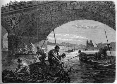 Die Pariser Kommune 1871. Waffenfischen in der Seine unter der Austerlitzbrücke durch die Föderierten (Kommunarden) während der letzten Debatte der Kommune. von Unknown artist