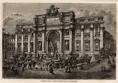 Der Trevi-Brunnen in Rom, fertiggestellt 1762, ist ein Beispiel für die Fortführung des Barockstils im 18. Jahrhundert in Italien. Basierend auf dem Palazzo Poli, dominiert dieses monumentale Werk in Form eines Triumphbogens den kleinen Platz, auf dem es s von Unknown artist