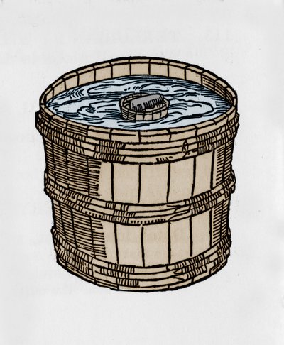 Der Kompass in seiner ältesten Form, schwimmend auf der Wasseroberfläche. Illustration aus einem Traktat über Magnetismus von J. Taisnier von Unknown artist