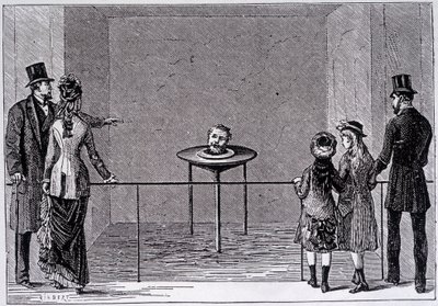 Die Erfahrung von Robert Houdins „sprechendem Enthaupteten“ - Gravur, späte 19. Jahrhundert von Unknown artist