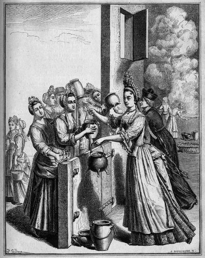 Die Suppenhilfe in Paris während der Hungersnot von 1709. Zeichnung von Sellier, nach einem Druck des 18. Jahrhunderts. von Unknown artist