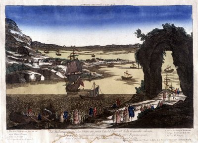 Die Landung der Franzosen zur Gründung der neuen Kolonie im Hafen von Nouvelle Cayenne (oder Frankreich Äquatorial) von Unknown artist