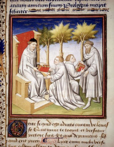 Die Weitergabe von Wissen an die jüngere Generation. Manuskript „De Senectute“ von Cicero (1401) von Unknown artist