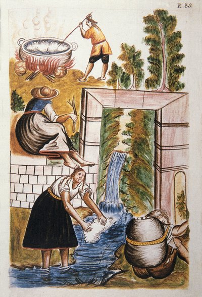 Die Arbeit mit Wolle, aus dem Buch "Trujillo del Peru" oder "Códice Martínez Compañón", von Baltazar Martinez Compañón y Bujanda, Bischof von Trujillo (1782-1785) von Unknown artist