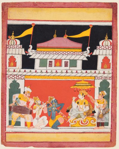 Drei Musiker spielen vor einem König: Shri Raga, aus einem Ragamala von Unknown artist