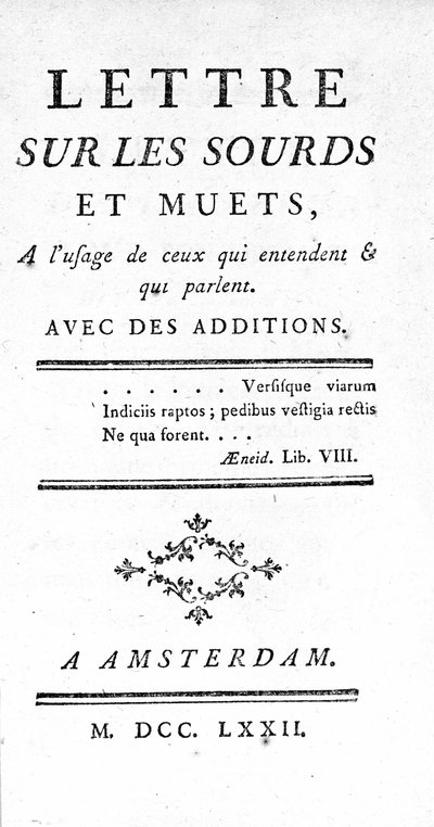 Titelseite von „Brief über die Tauben und Stummen für den Gebrauch der Hörenden und Sprechenden“ von Denis Diderot von Unknown artist