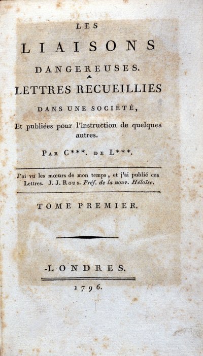 Titelseite des Buches „Les Liaisons dangereuses“ von Choderlos de Laclos, London von Unknown artist