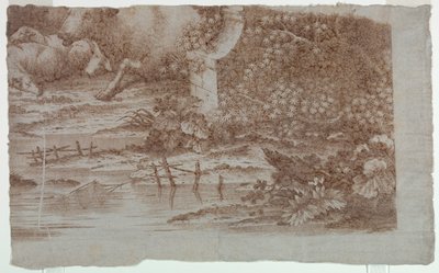 Probedruck für Baumwolldruck: "Pastorale Szene mit Pfauen und Geflügel" von Unknown artist
