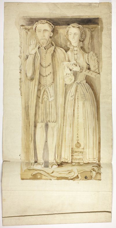 Tudor-Grabplatte mit Abbildungen von Mann und Frau von Unknown artist