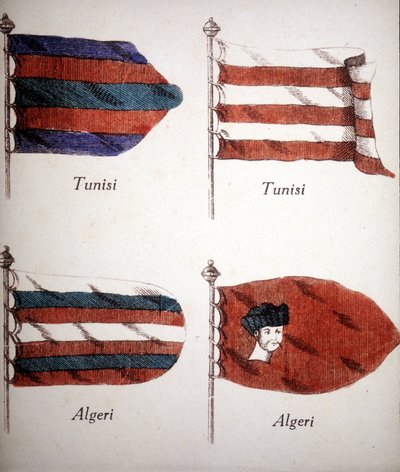 Tunesische und algerische Flaggen aus dem Ende des 18. Jahrhunderts. von Unknown artist