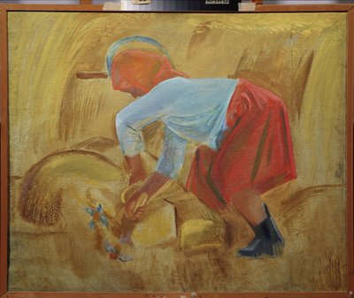 Eine Schnitterin mit einer Sichel auf dem Kopf von Unknown artist