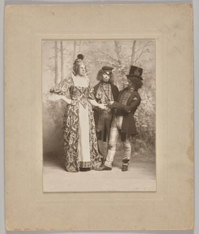 Ohne Titel (Theaterszene mit 3 Figuren: der Handleser) von Unknown artist