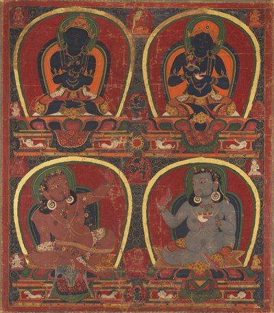 Vajradhara, Nairatmya und Mahasiddhas Virupa und Kanha von Unknown artist