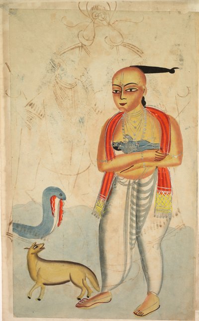Vasudeva (Krishnas Vater) flieht mit Krishna und begegnet einer Kobra und einem Schakal von Unknown artist