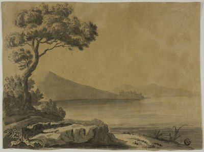 Ansicht des Sees, mit großen Bäumen im Vordergrund von Unknown artist