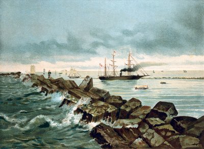 Ansicht des Suezkanals, eröffnet am 17.09.1869. Chromolithographie des 19. Jahrhunderts von Unknown artist