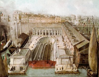 Ansicht des Trockendocks des Hafens von Neapel, eingeweiht 1852. Gemälde des 19. Jahrhunderts Museo di Capodimonte Neapel von Unknown artist