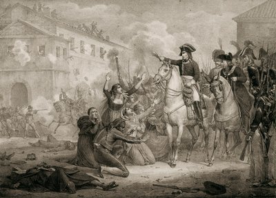 Unabhängigkeitskrieg Spaniens (1808-1814): Spanier flehen Napoleon um Gnade an. Madrid, Nationalbibliothek. von Unknown artist