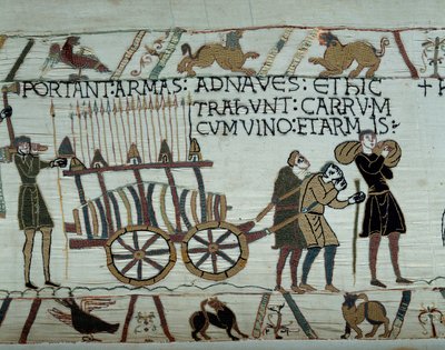 Waffen und Wein werden während der Versorgung für die Eroberung Englands auf die Schiffe gebracht (Detail) von Unknown artist