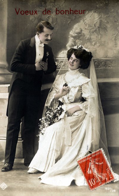 Brautpaar. Grußkarte zur Hochzeit. 1920er Jahre von Unknown photographer