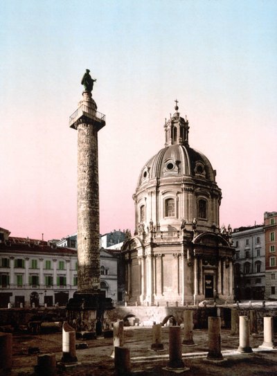 Rom. Blick auf das Forum Trajan mit Säule. Fotochrom um 1900. von Unknown photographer