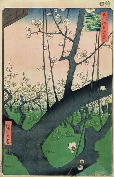 Zweig eines blühenden Pflaumenbaums (Farbholzschnitt) von Utagawa Hiroshige