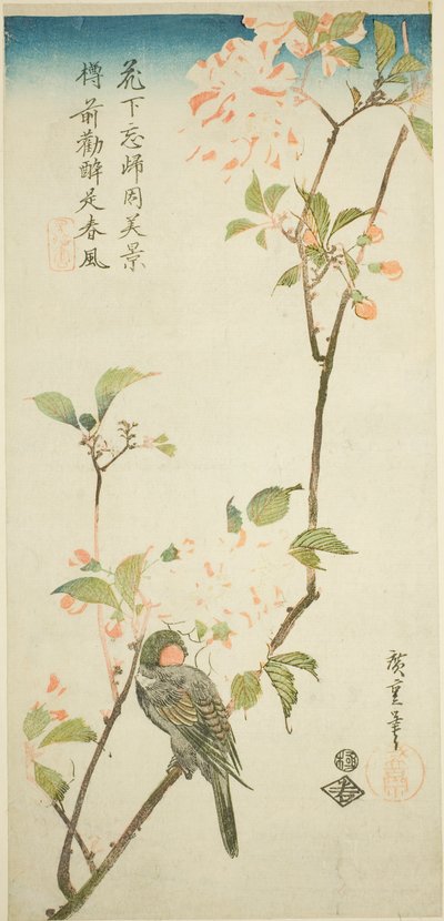 Gimpel auf Aronia-Zweig von Utagawa Hiroshige