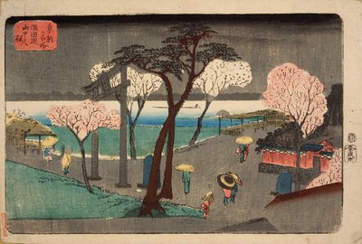 Kirschbäume im Regen am Ufer des Sumida-Flusses von Utagawa Hiroshige