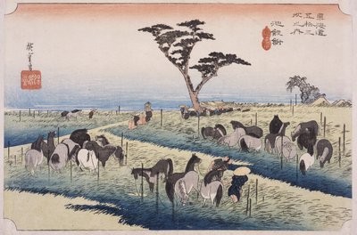 Chiryū: Pferdemarkt im Frühsommer von Utagawa Hiroshige