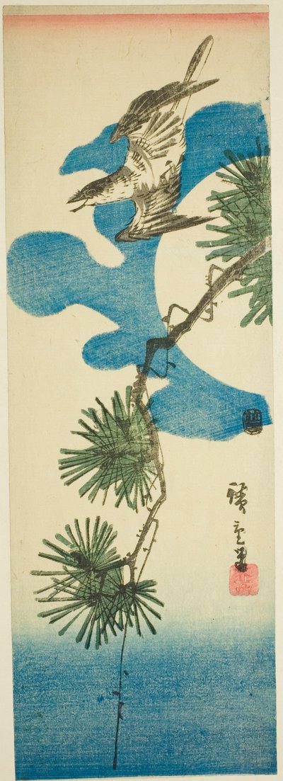 Kuckuck, Kieferzweig und Vollmond von Utagawa Hiroshige