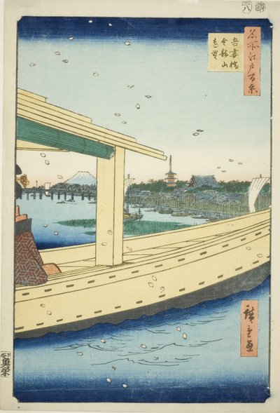 Fernsicht auf die Azuma-Brücke und den Kinryuzan-Tempel, aus der Serie "Hundert berühmte Ansichten von Edo" von Utagawa Hiroshige