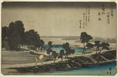Abendregen am Azuma-Schrein, aus der Serie "Acht Ansichten in der Umgebung von Edo" von Utagawa Hiroshige