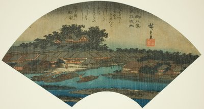 Abendregen in Matsuchiyama (Matsuchiyama yau), aus der Serie "Acht Ansichten der östlichen Hauptstadt (Toto hakkei)" von Utagawa Hiroshige
