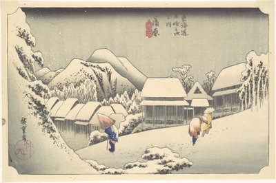 Abendlicher Schnee in Kanbara, aus der Serie „Die 53 Stationen des Tōkaidō“ von Utagawa Hiroshige