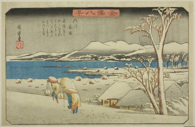 Abendschnee in Uchikawa (Uchikawa bosetsu), aus der Serie "Acht Ansichten von Kanazawa (Kanazawa hakkei)" von Utagawa Hiroshige