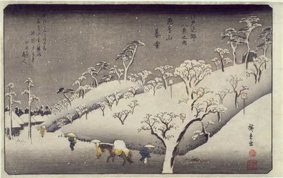 Abendschnee auf dem Asuka-Berg, aus Acht Ansichten der Umgebung von Edo, ca. 1838 von Utagawa Hiroshige