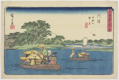 Fähre bei Rokugo_, Kawasaki, 1841-1842 von Utagawa Hiroshige