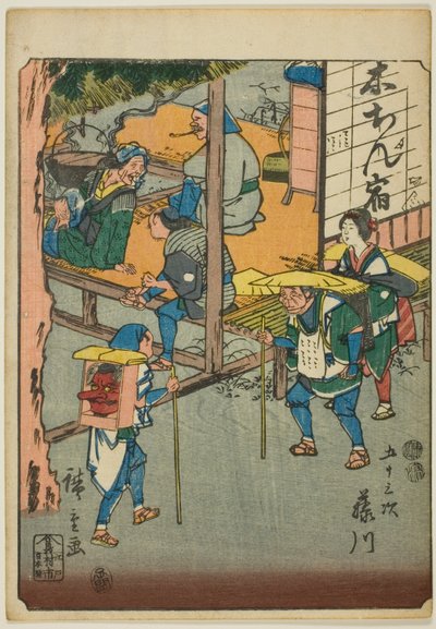 Fujikawa, aus der Serie "Dreiundfünfzig Stationen [der Tokaido]", auch bekannt als Figur-Tokaido von Utagawa Hiroshige